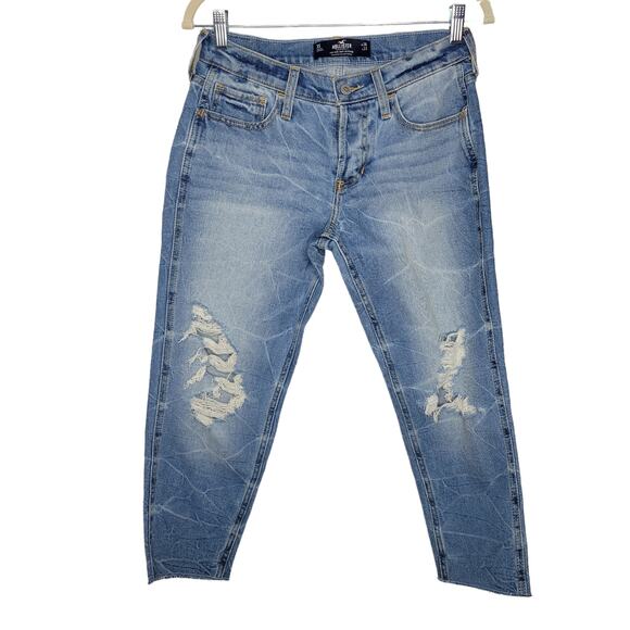 Hollister Denim - Hollister Boyfriend Low Rise Crop Distressed Button Fly Jeans Women Size 26 / 3S